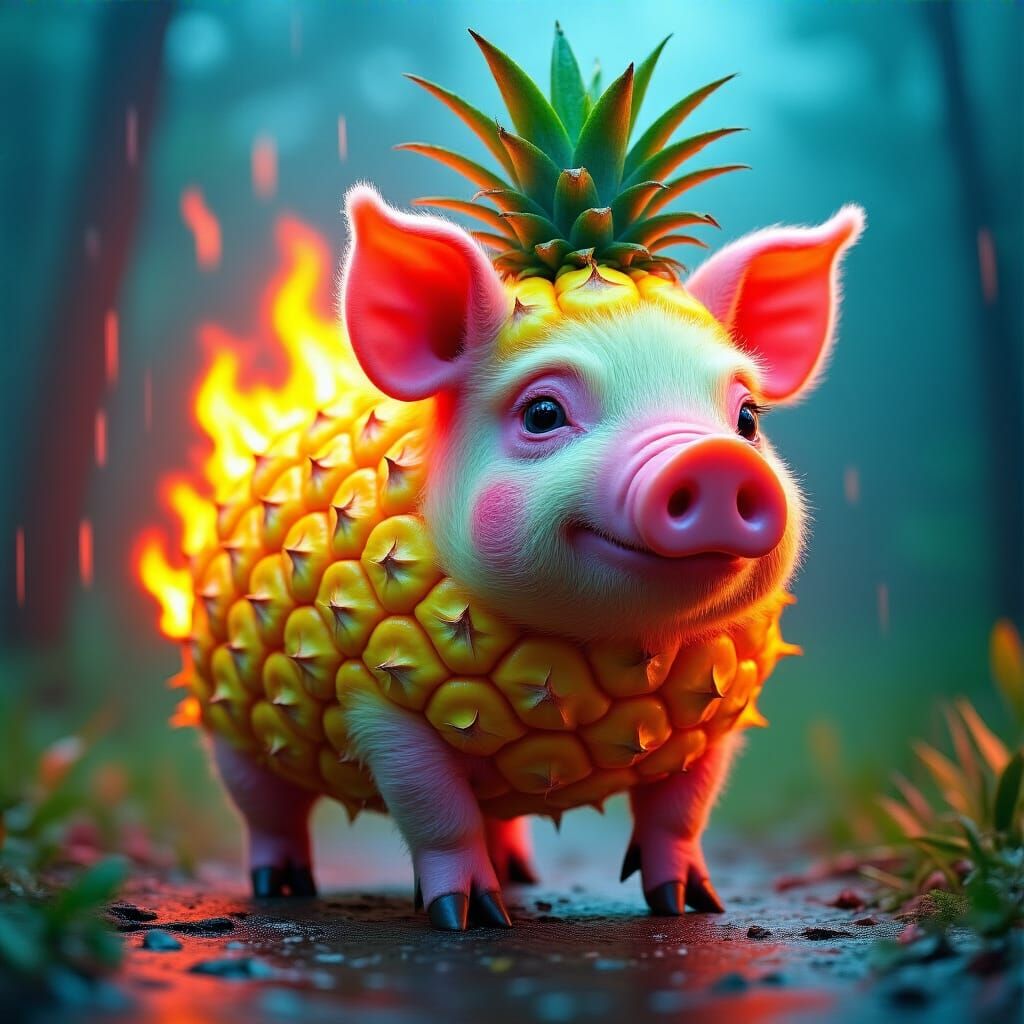 Hyperrealistic Pineapple Pig in Mixed-Media Photography Styl...