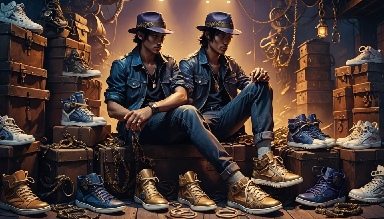 Steampunk Python Handler on Pile of Shoes