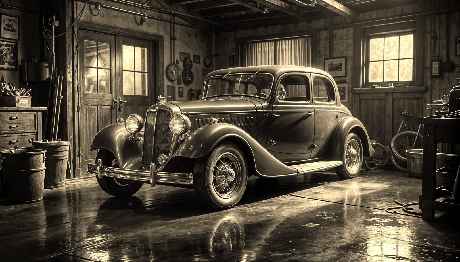 Classic Blue Car in Anglo Gothic Style