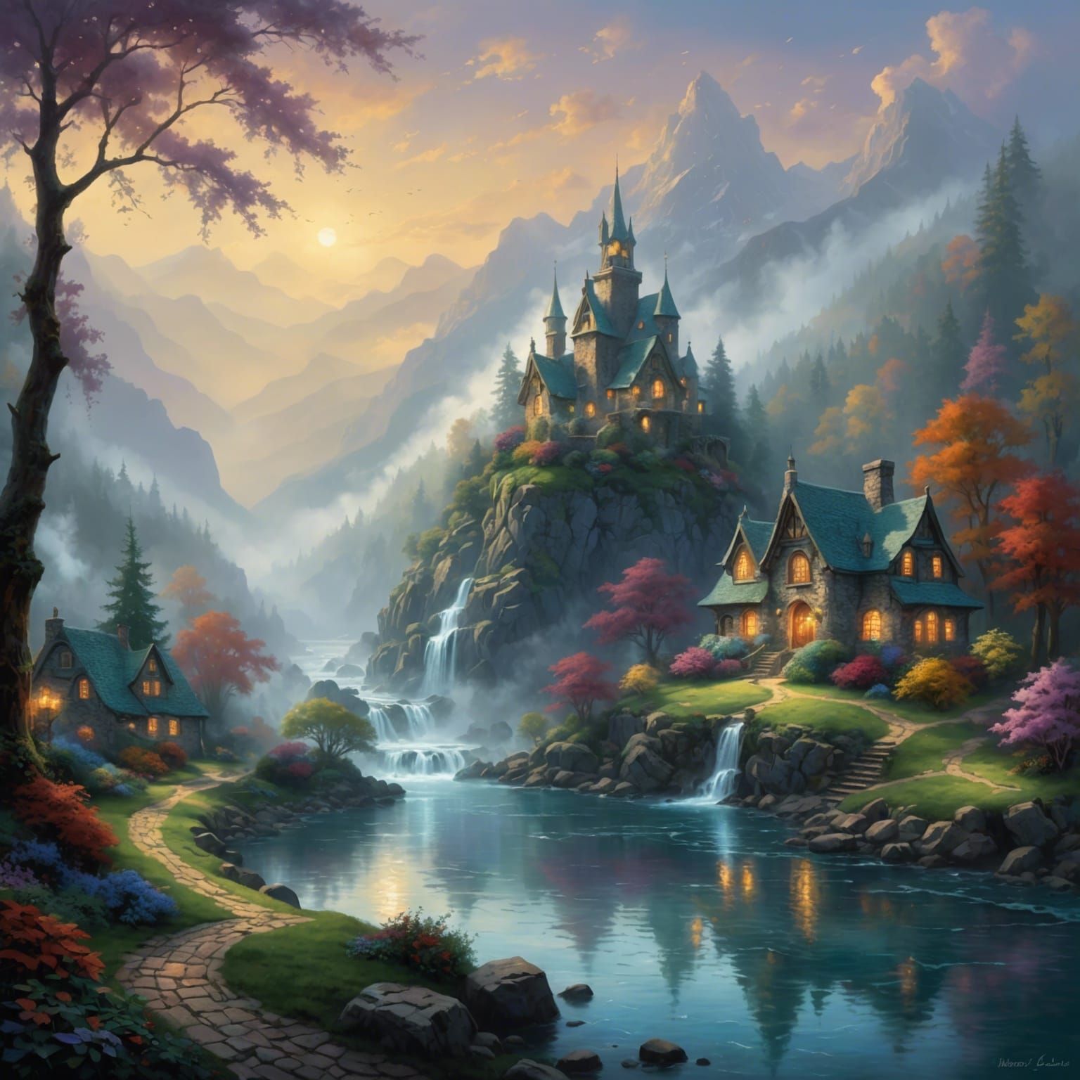 Ethereal Fantasy Landscape in Kinkade Style