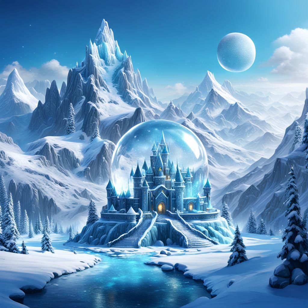 Fantasy Ice City in Snow Globe, Digital Art