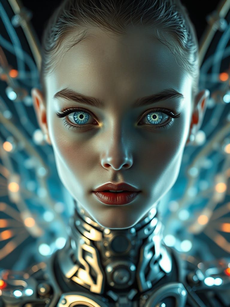 Aeropunk Fairy Portrait in Chrome Armor, Macro Lens