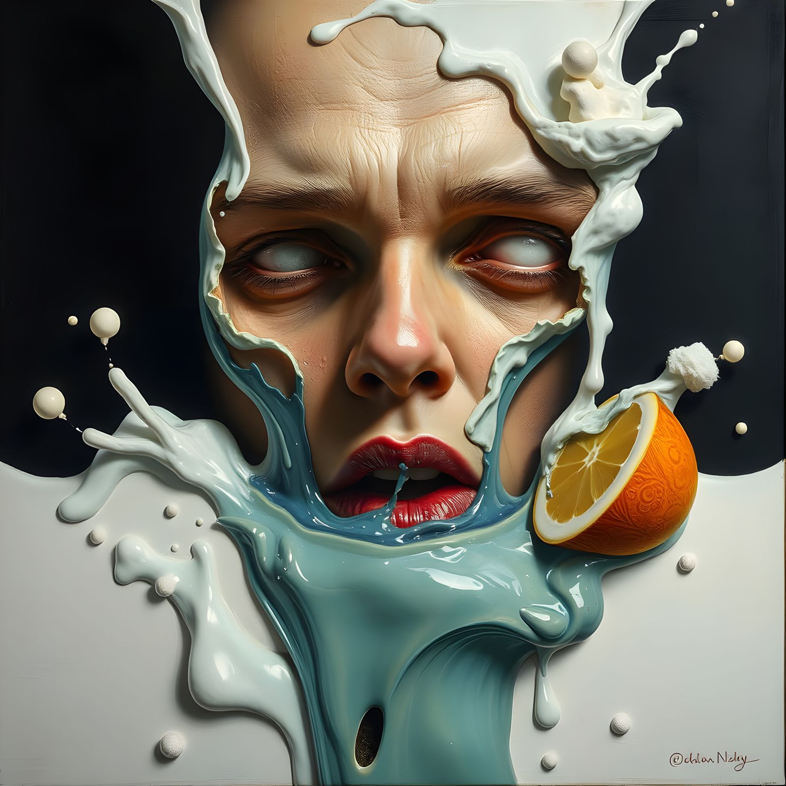 Surreal Melting Face in Hyperrealistic Style