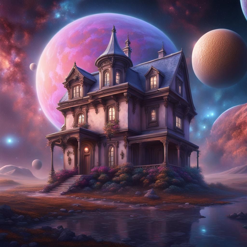 a house in the middle of galaxy, universe fulfilling the bui...