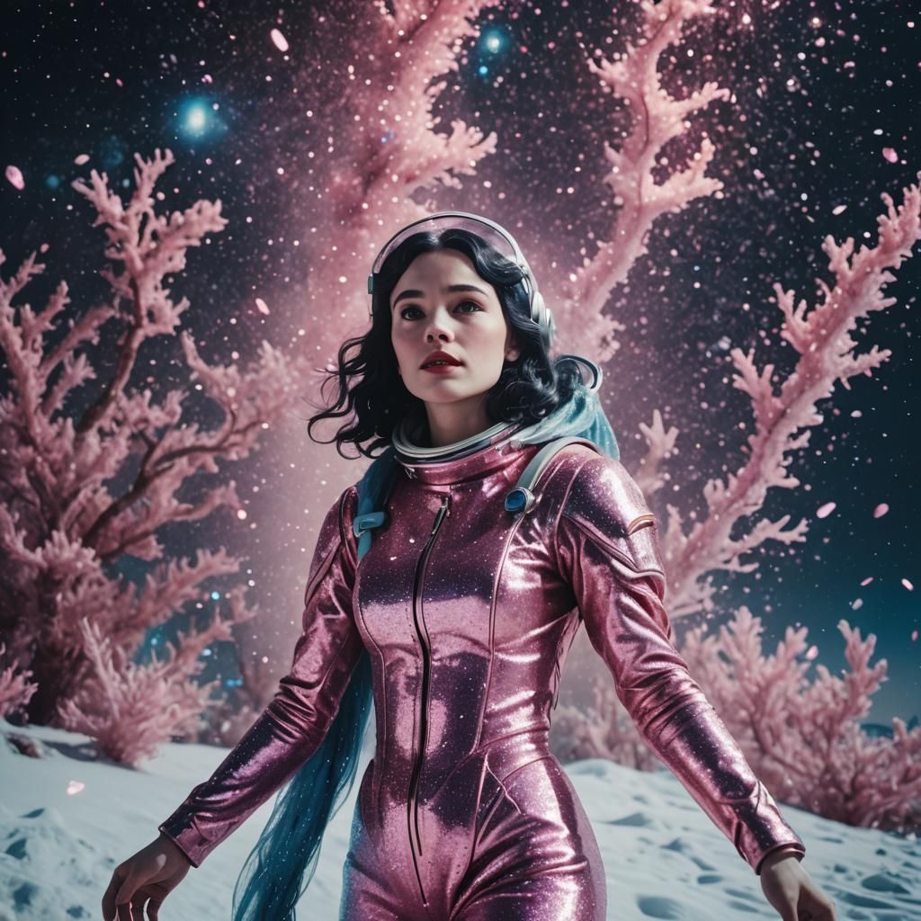 Snow White Space Mermaid with Pink and Blue Sparkles