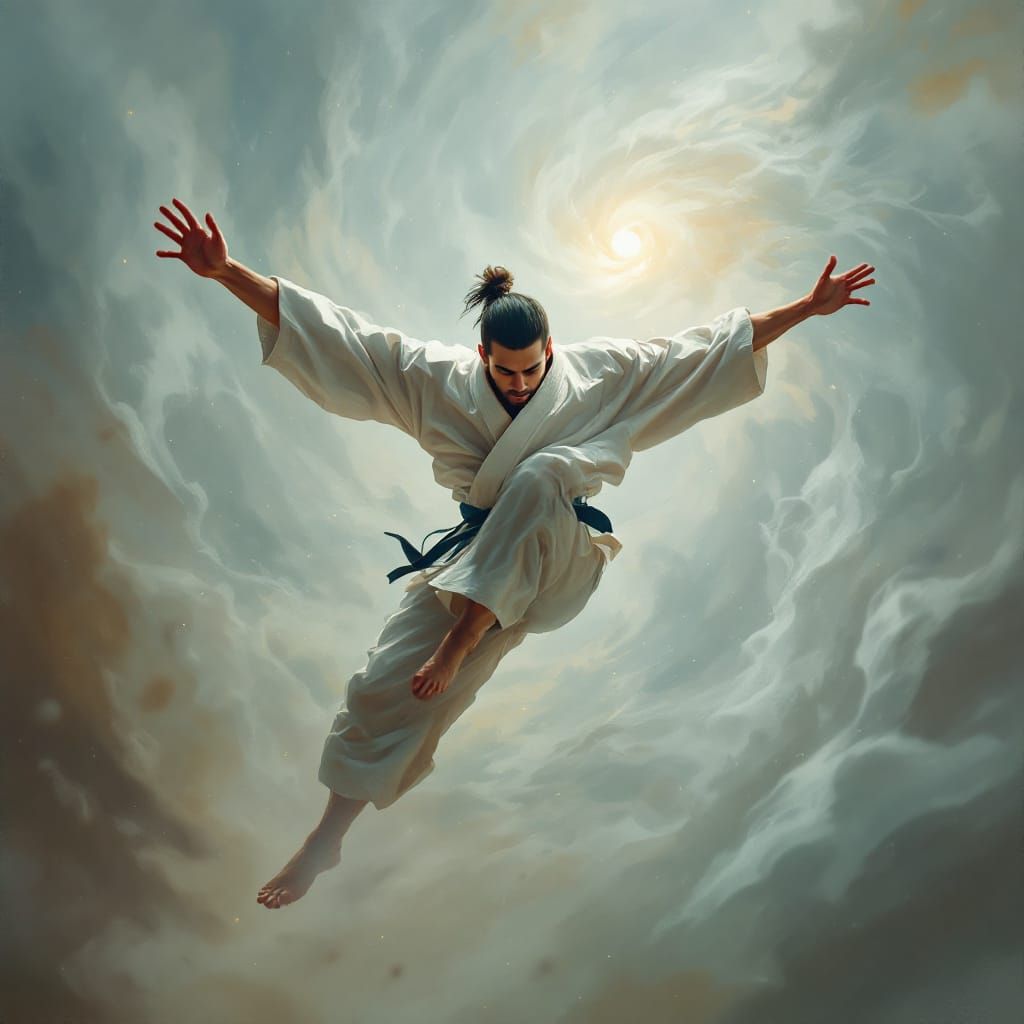 Judoka Mid-Throw in Painterly Style with Divine Energy
