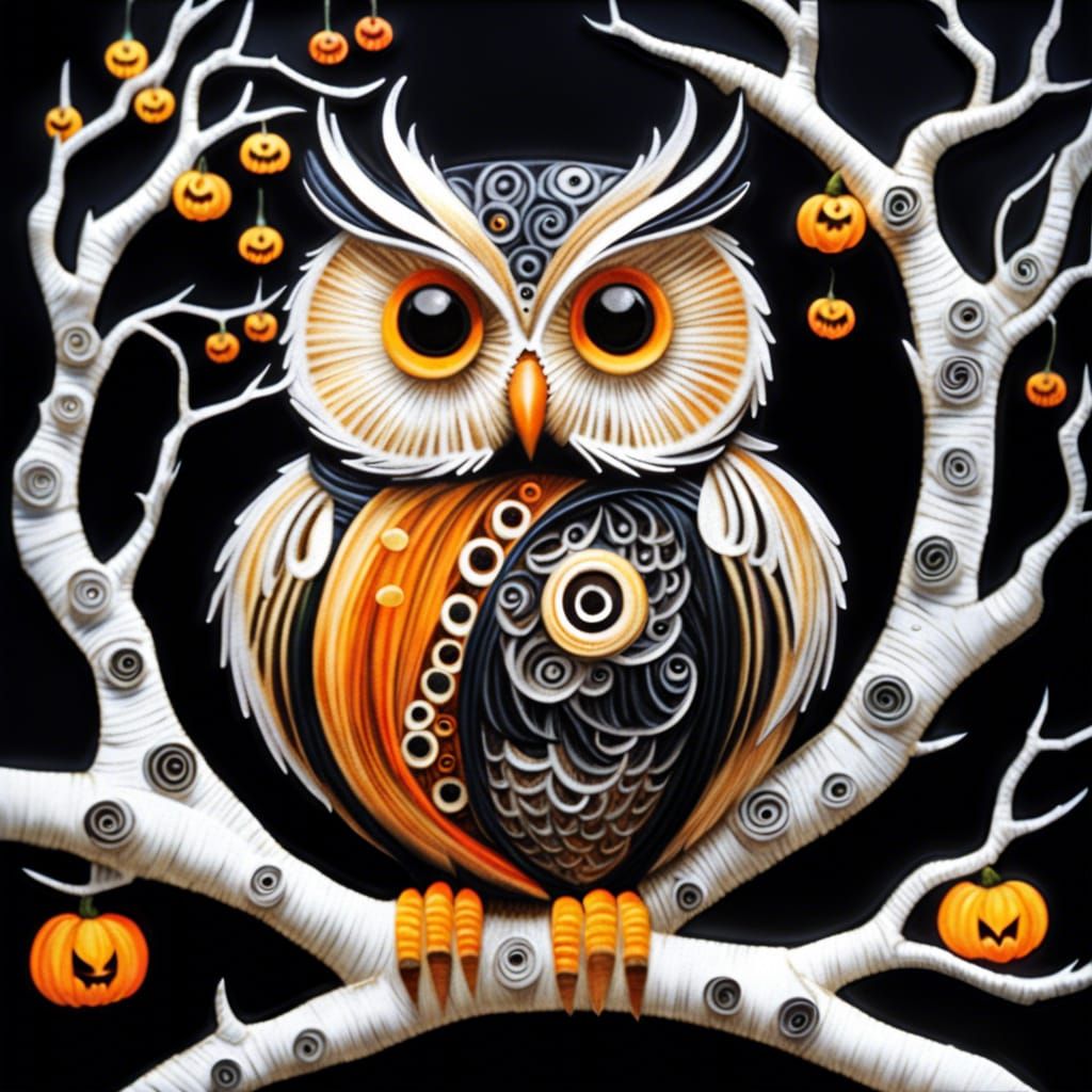Spooky Halloween Owl in Tim Burton Style