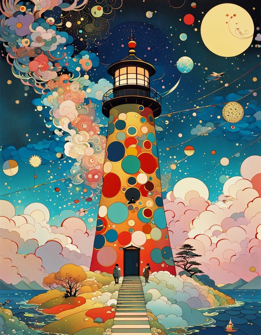 Cosmic Lighthouse in Takashi Murakami Style