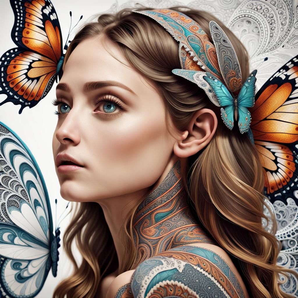 Paisley Zentangle Woman with Butterfly Wings