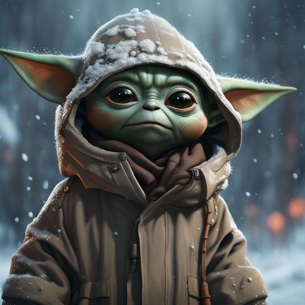 Baby Yoda in Parka: Detailed Matte Painting