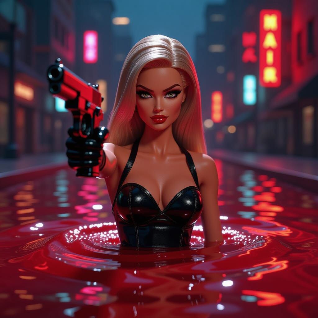 Barbie with Evil Gaze Over Ketchup Pool