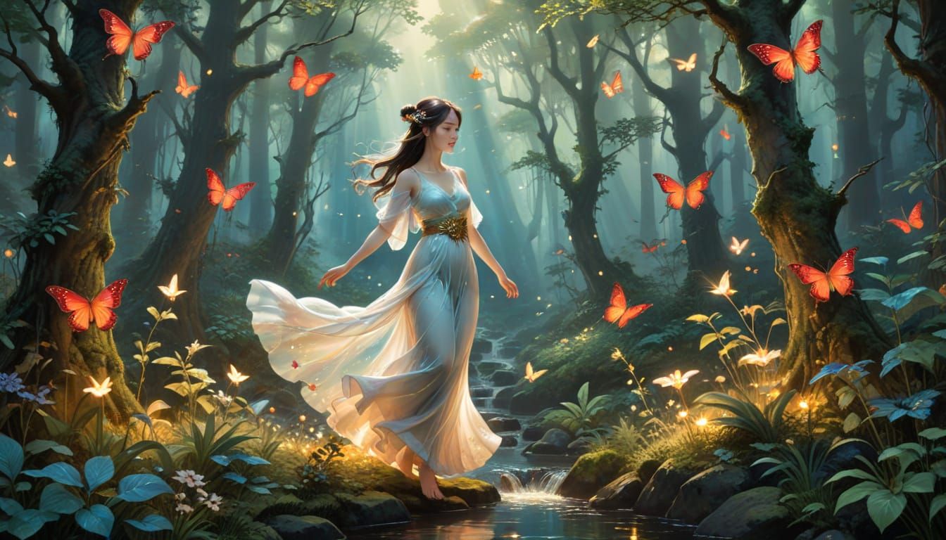 Ethereal Nymph Dances in Mystical Forest