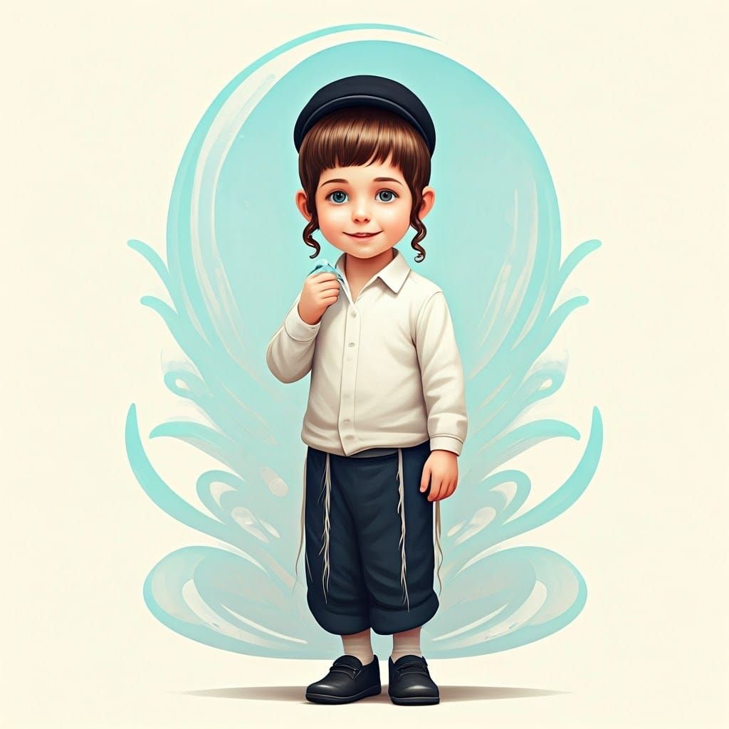 Joyful Jewish Boy Portrait in Digital Illustration