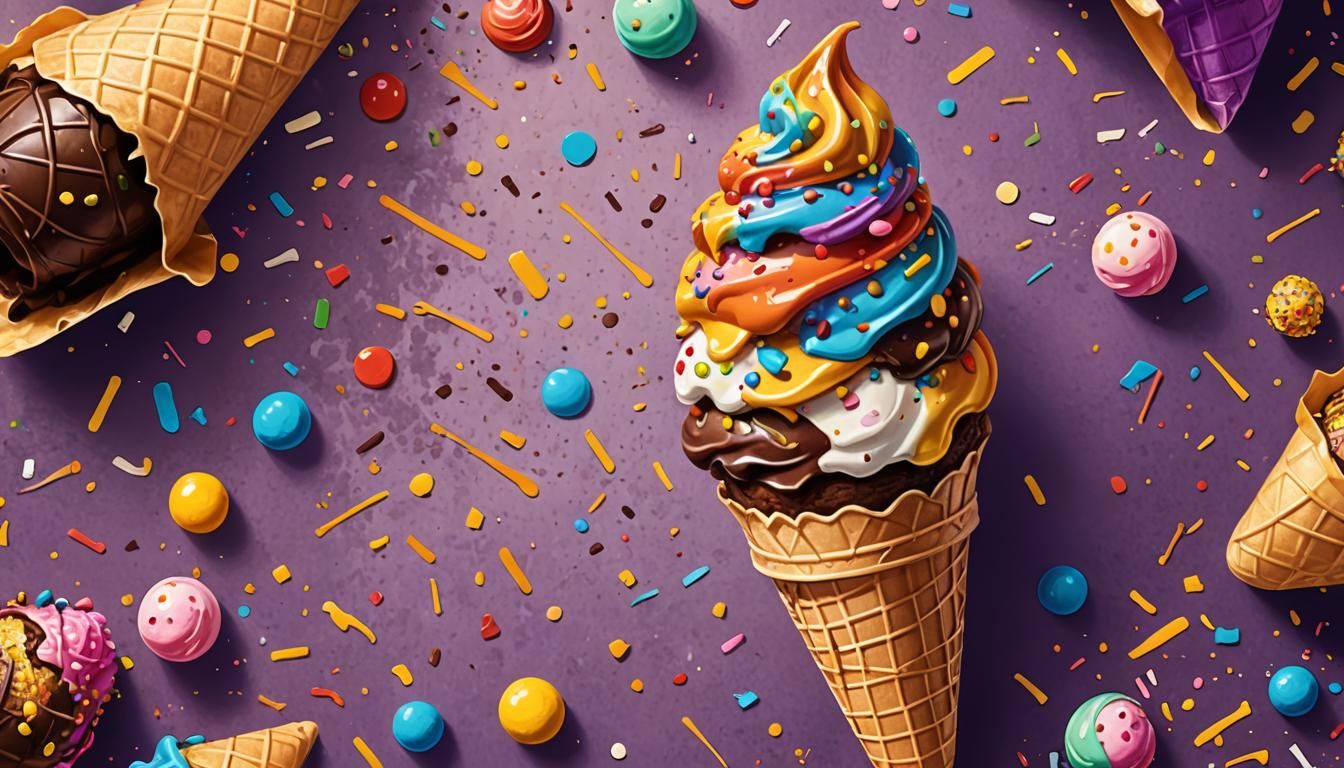 Chatty Ice Cream Cone: A Whimsical Digital Painting