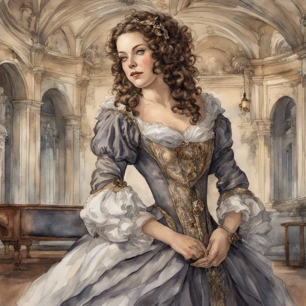 Renaissance Aristocrat in Venetian Ballroom, Watercolor Pain...