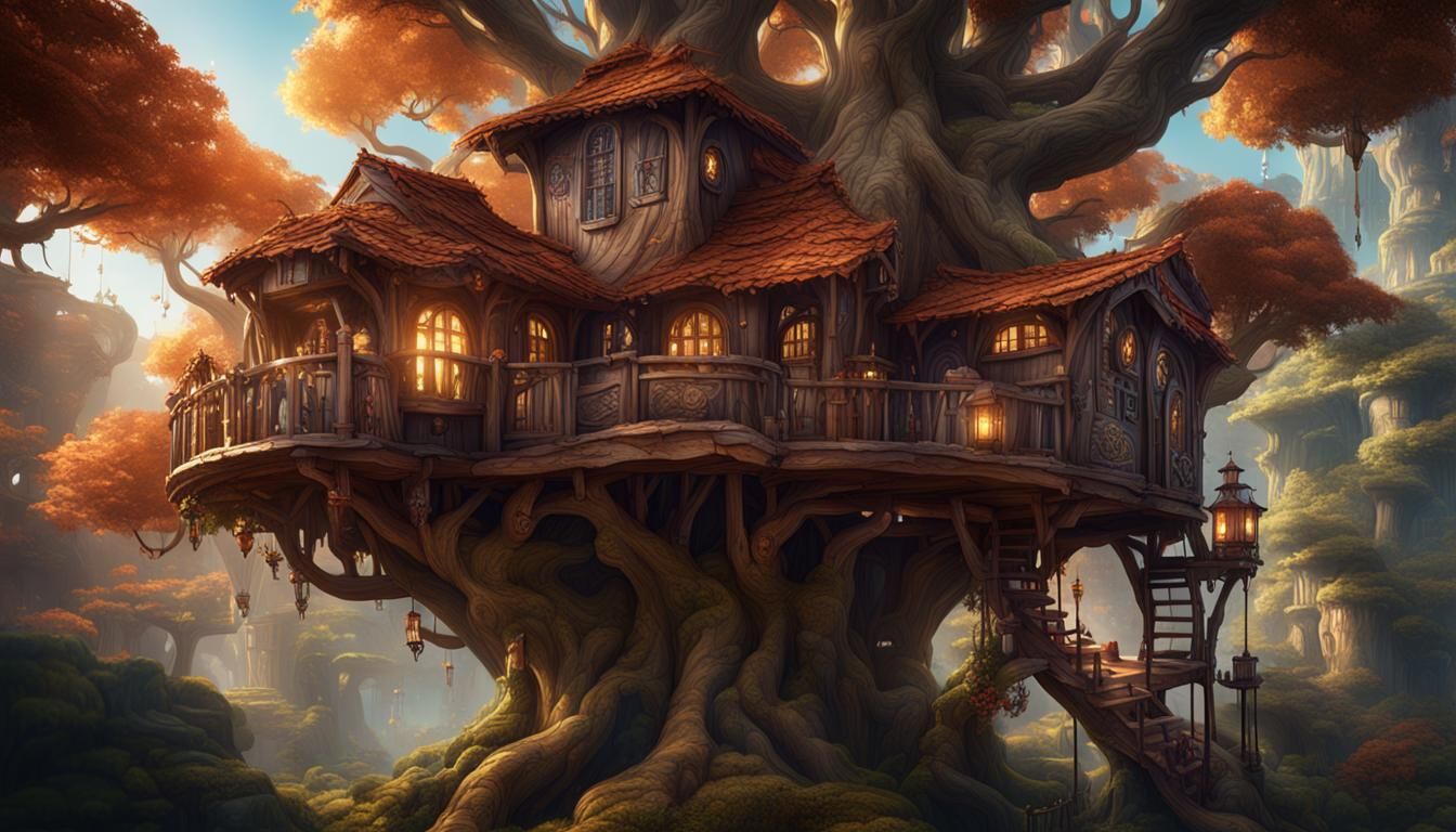 Inside a Fantastical Treehouse: Detailed Matte Painting