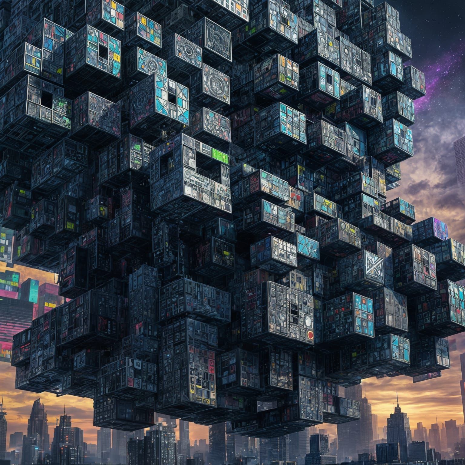 Tetris artwork of a giant rubik's cube ..