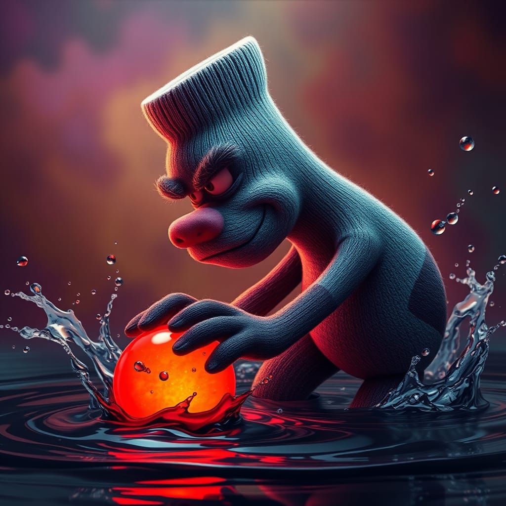 Animated Sock Hero Rescues Ball from Black Water