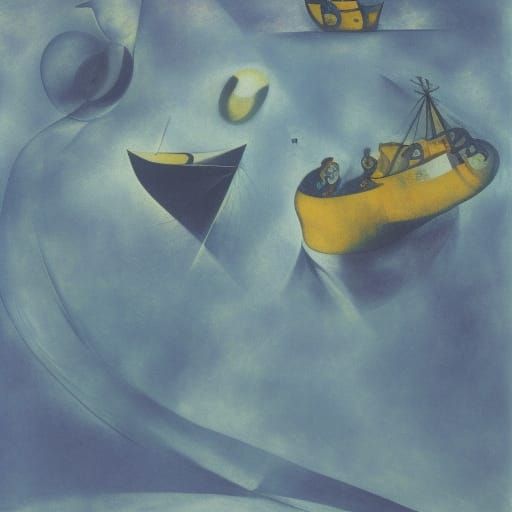 Crystal Ship on the Ocean: Barlach and Chagall Style