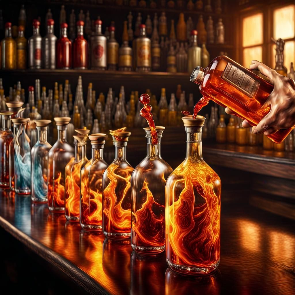 Devil Bartender Serving Spirit Ghosts in Bottles
