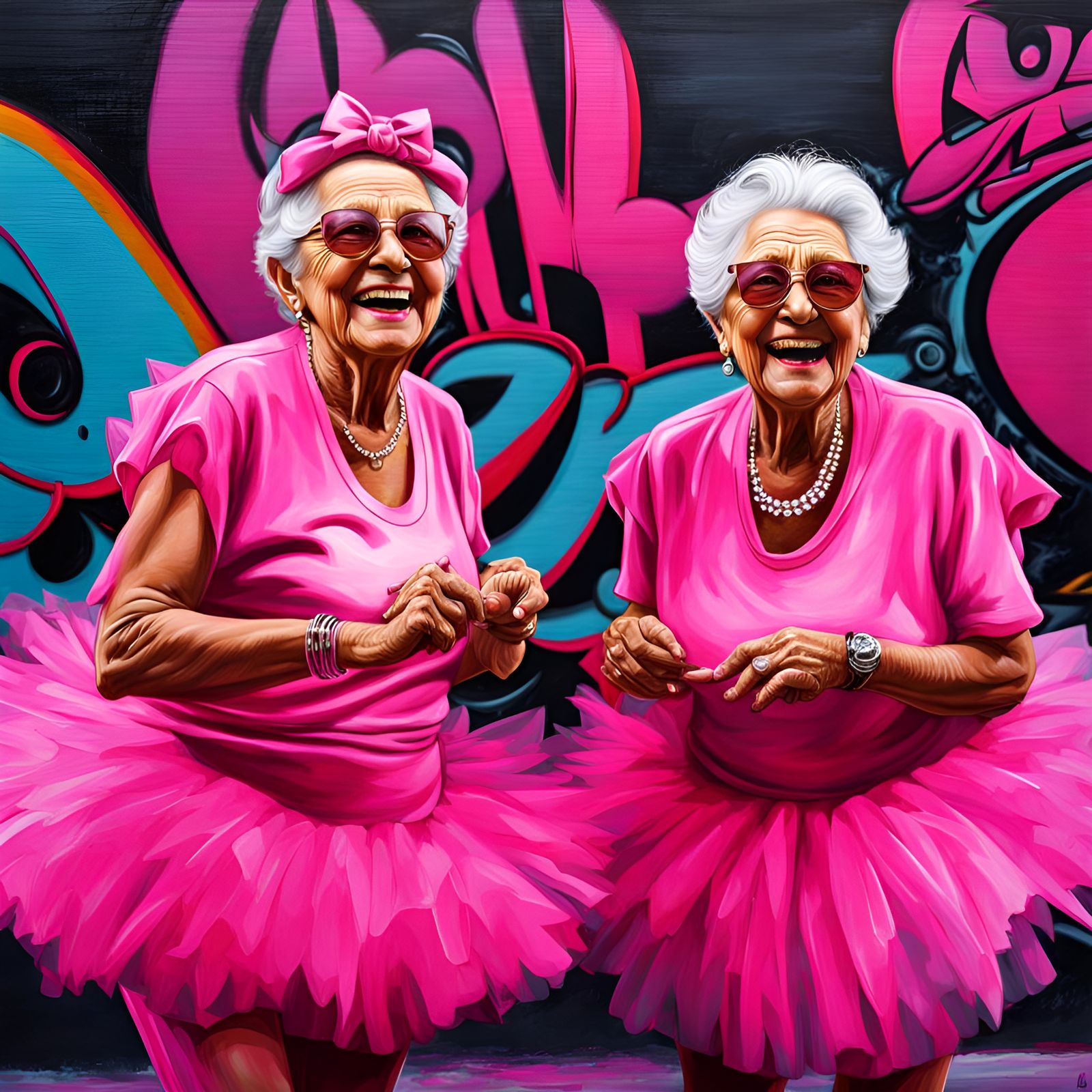 Hyper-Realistic Elderly Ladies in Pink Tutus
