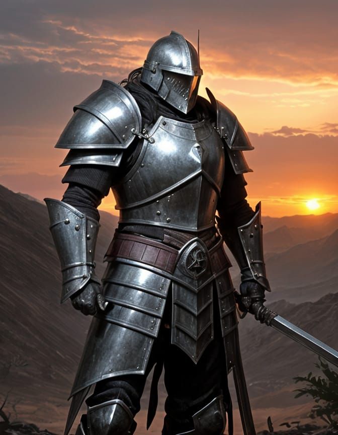 Grimdark Knight in Wasteland Sunset