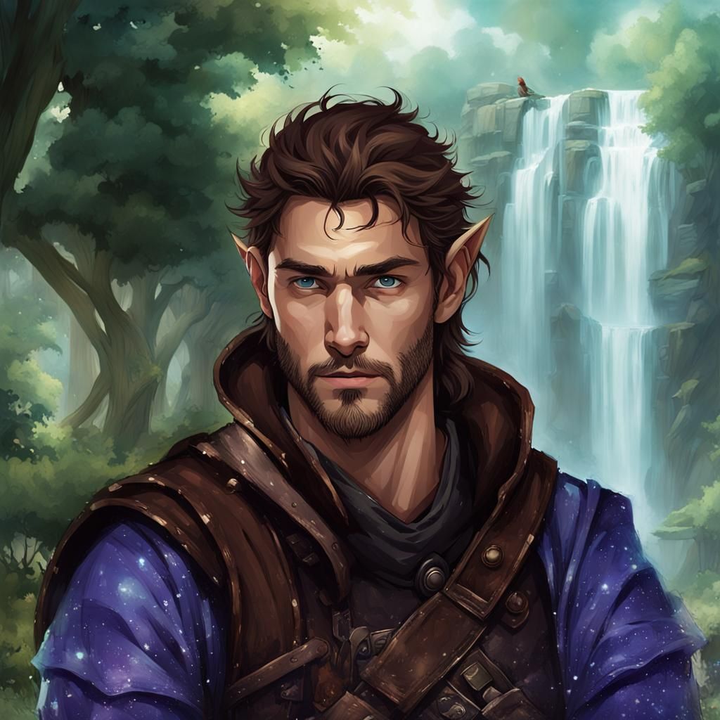 Medieval Warrior Portrait in Forest at Night