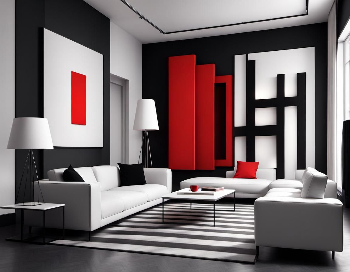 Minimalist Bauhaus Interior in 3D Charcoal Graphic