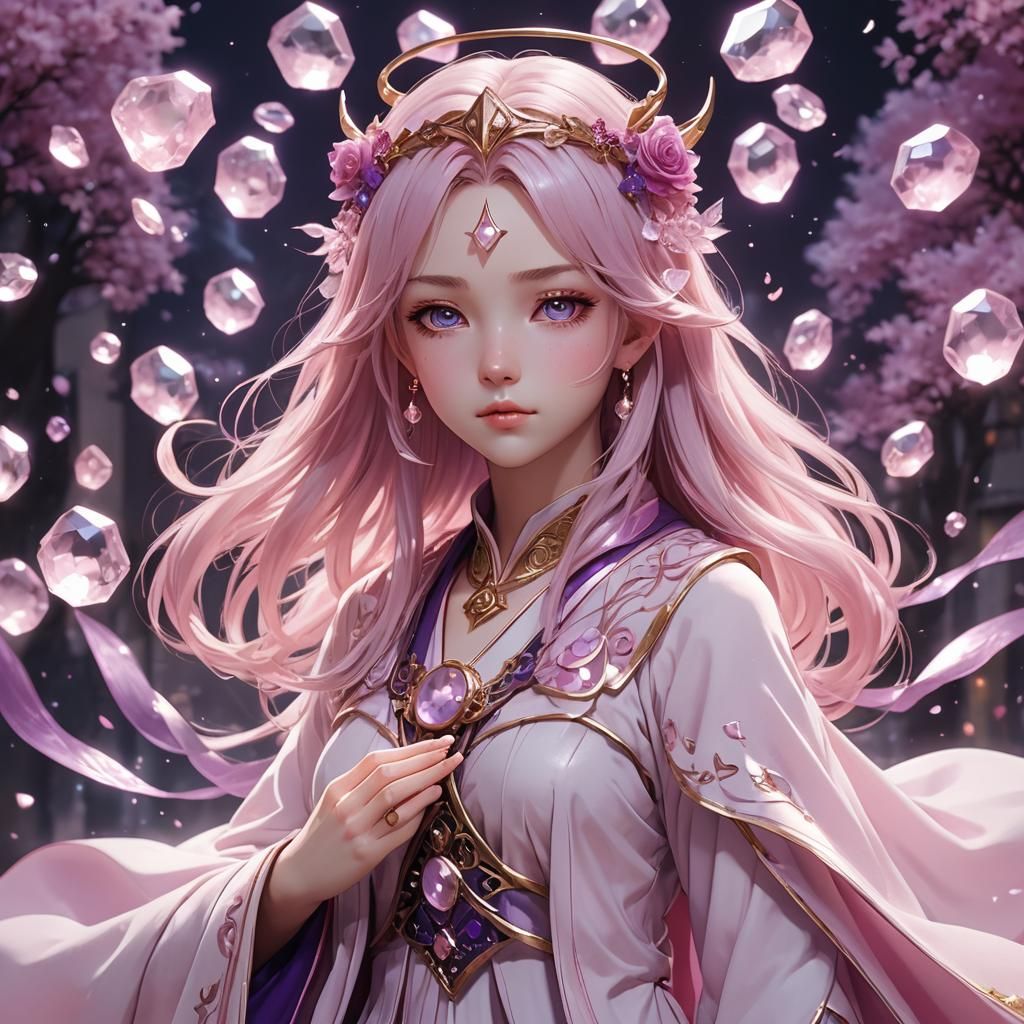 Ethereal Rose Quartz Anime Enchantress in 3D