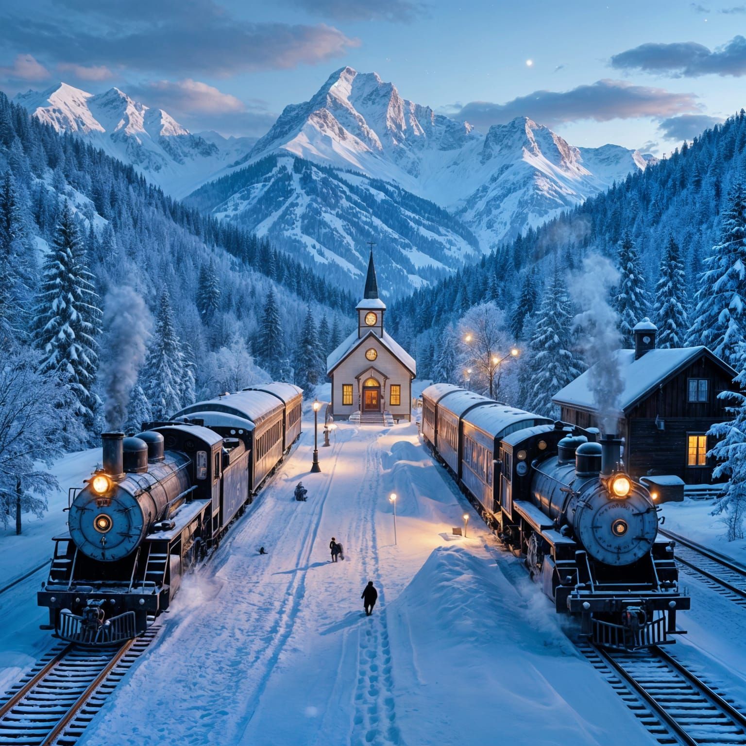 Enchanting Winter Train Depot at Twilight
