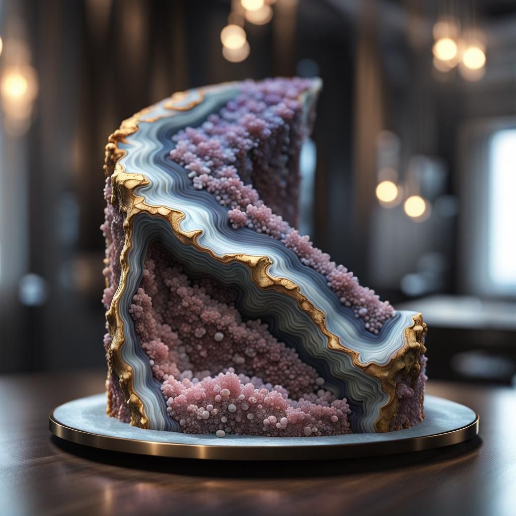 Sparkling Geode Cake: Hyperrealistic Fractal Abstract Art