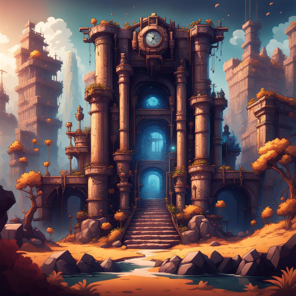 2D Pixel Game Loading Screen: Detailed Matte Painting