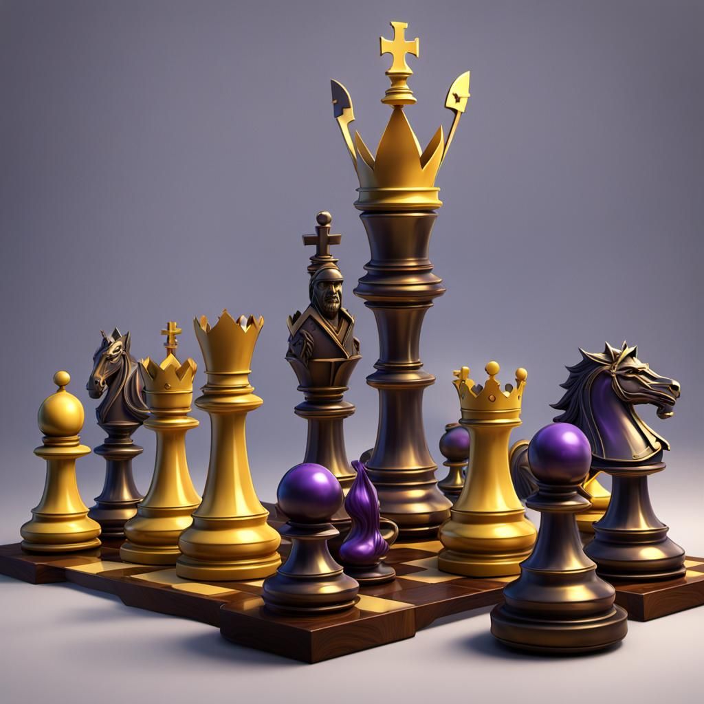 3D Chessboard with King and Knight in Dark Fantasy Style