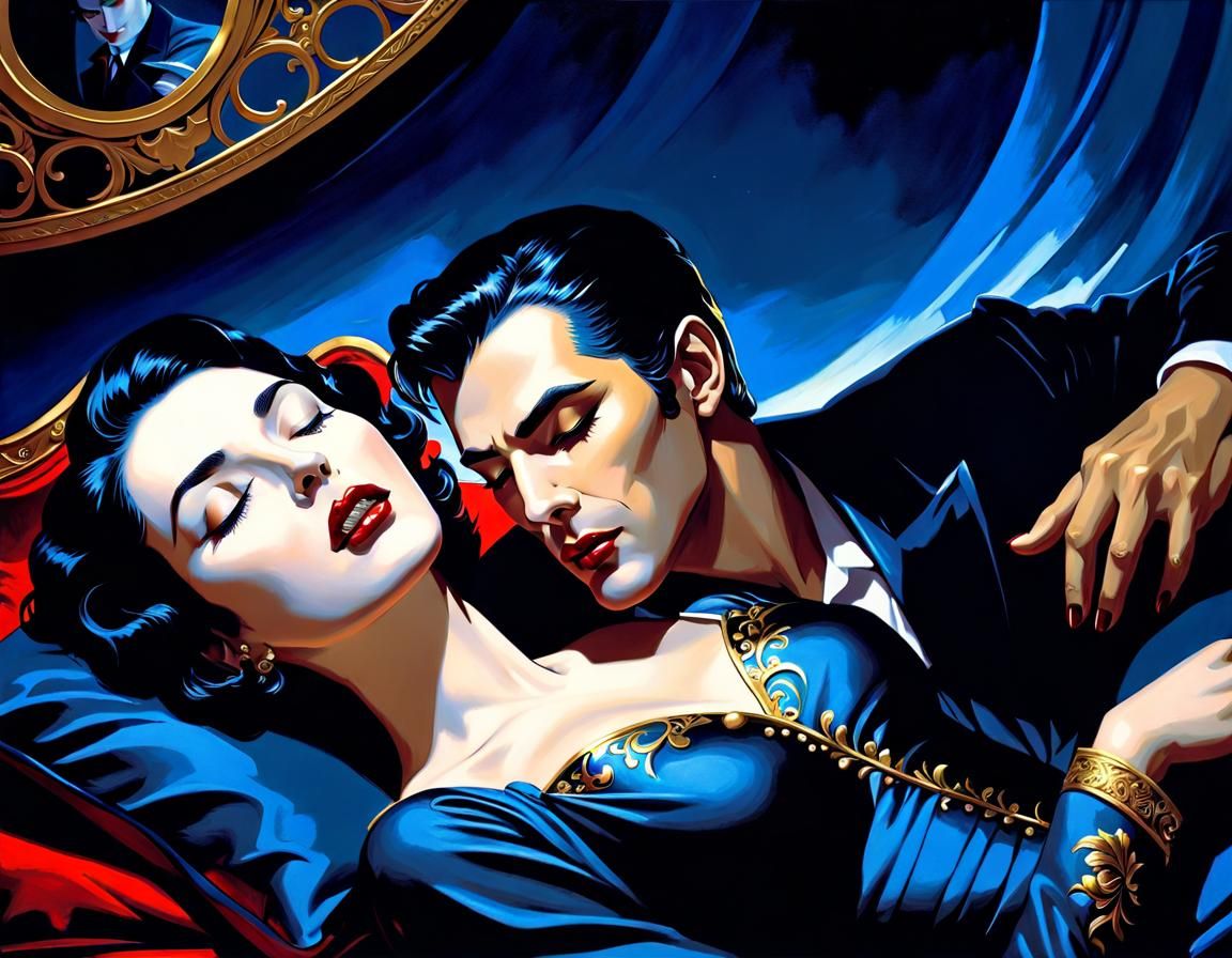 Noir Vampire Attack in Dreamscape Painting Style