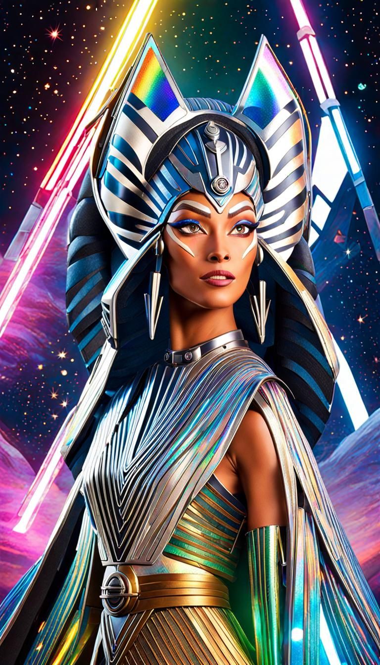 Cosmic Goddess Ahsoka: Holographic Astral Illustration