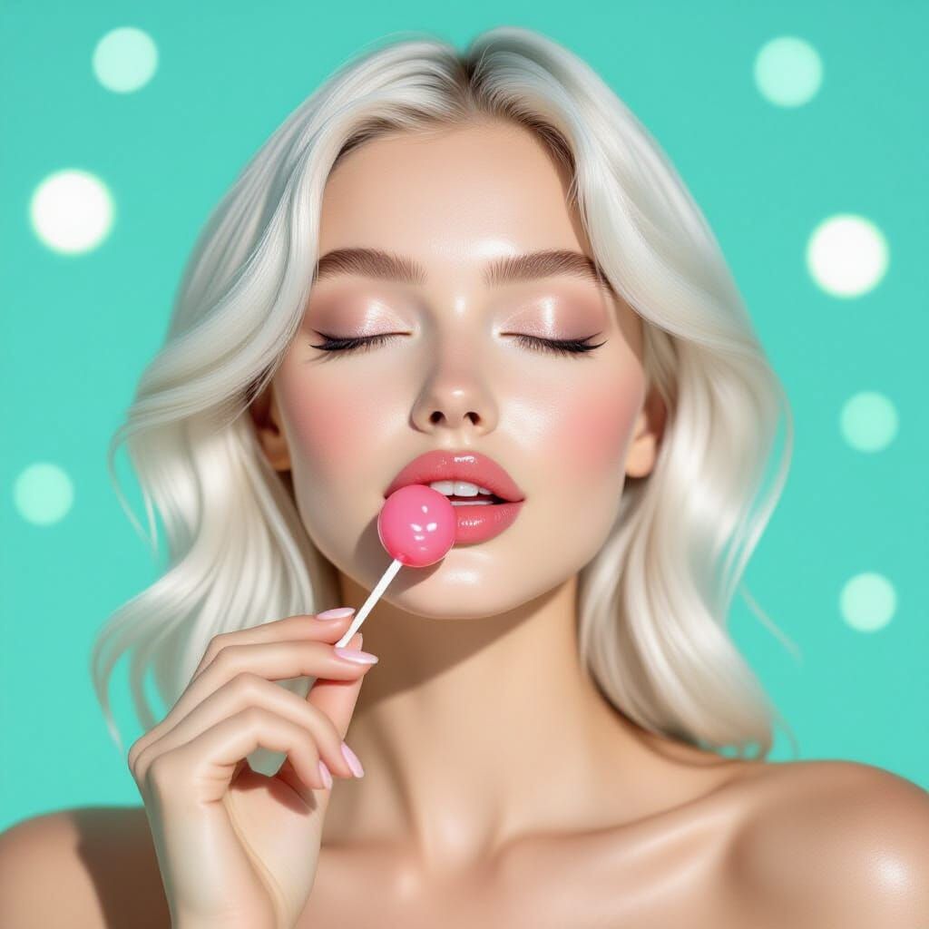 Hyperreal Portrait of a Woman with Lollipop