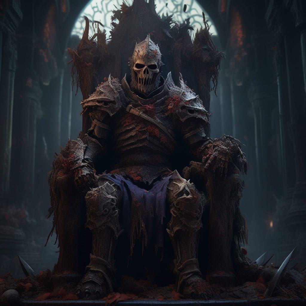 Rotting Zombie Knight on Throne: Detailed Matte Painting