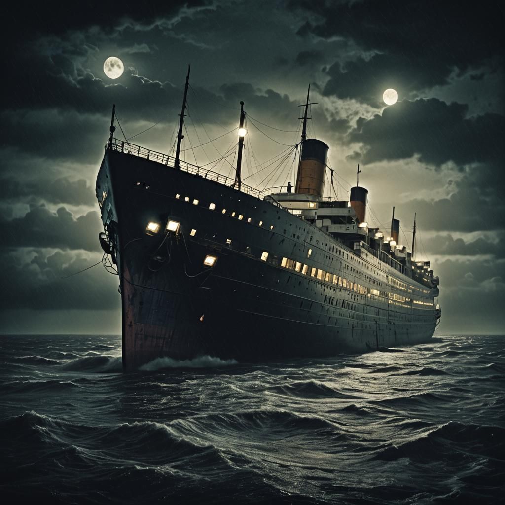 Haunted Ocean Liner in Dark Surrealism Style