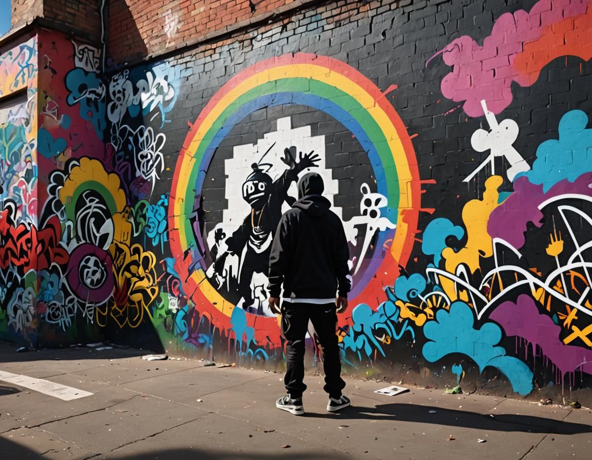 Graffiti Wall in Banksy-Inspired Street Art Style