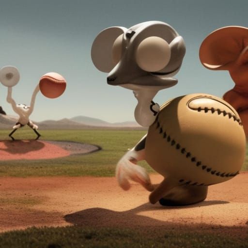 Mouse Creatures Play Baseball in Sci-Fi Ruins