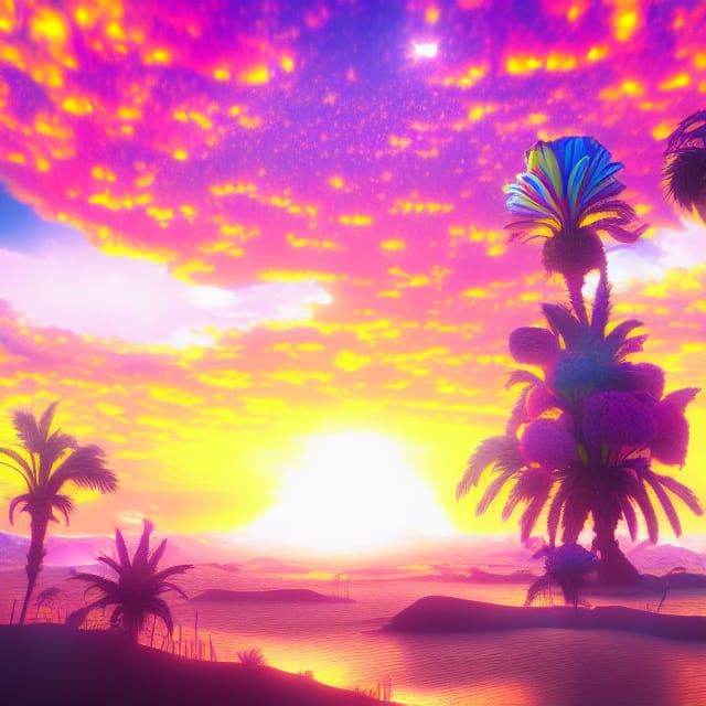 Vibrant Sunrise: Digital Art in Detailed Lighting