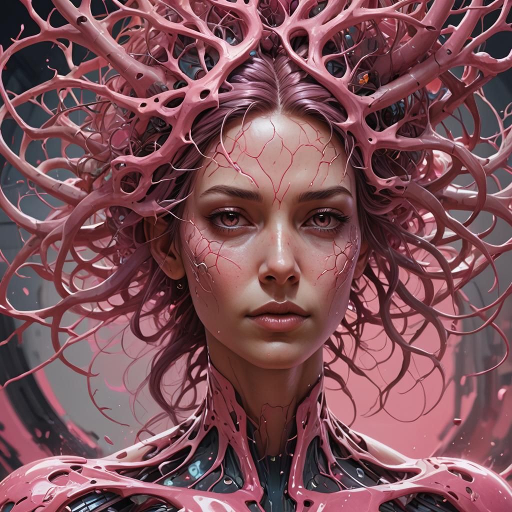 Neuron Woman Portrait in Hyperdetailed Style