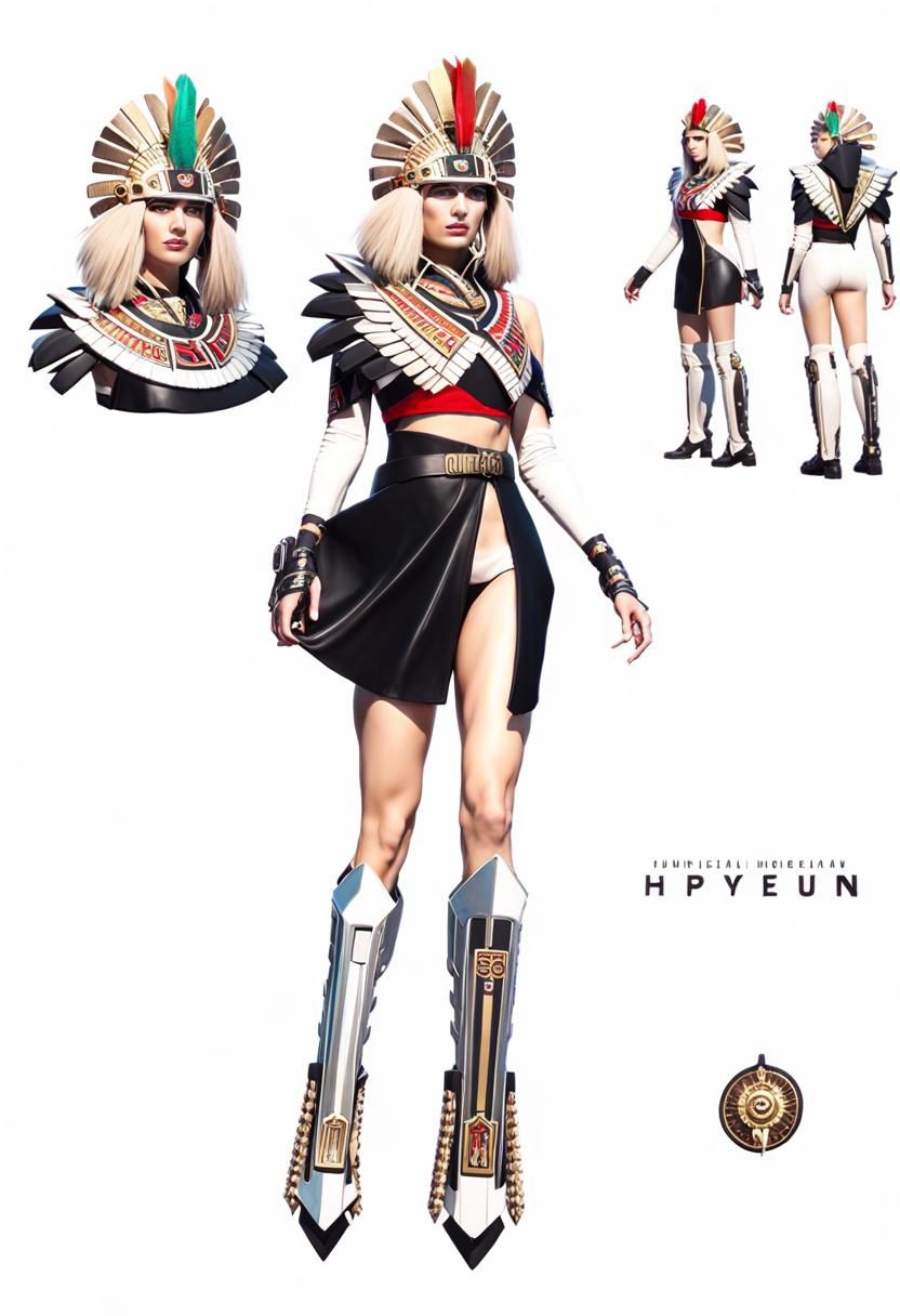 Aztec Warrior Woman in Cyberpunk Power Armor