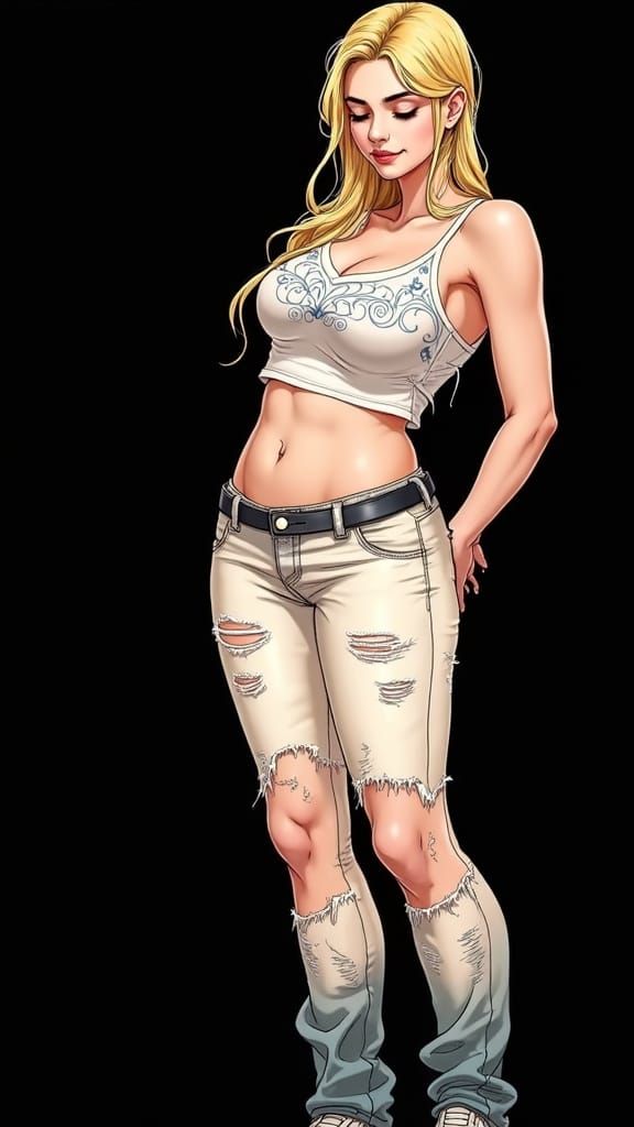 Ethereal Young Woman in Relaxed Pose, Blending Whimsy and Re...