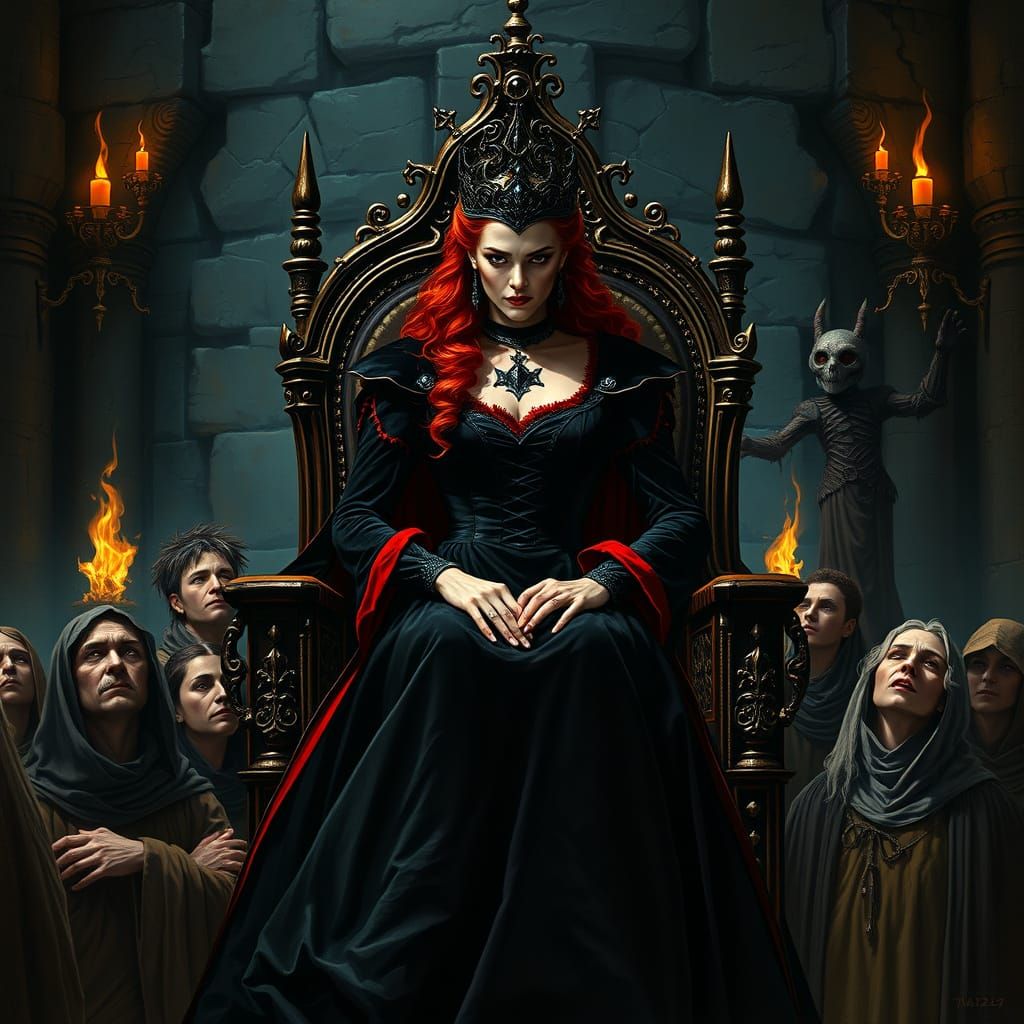 Regal Red-Haired Queen Rules with Fierce Majesty