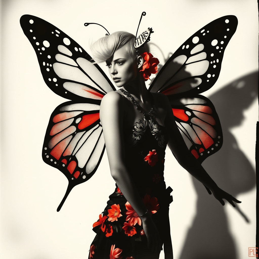 Geometric Butterfly Model in Black and White Photogram