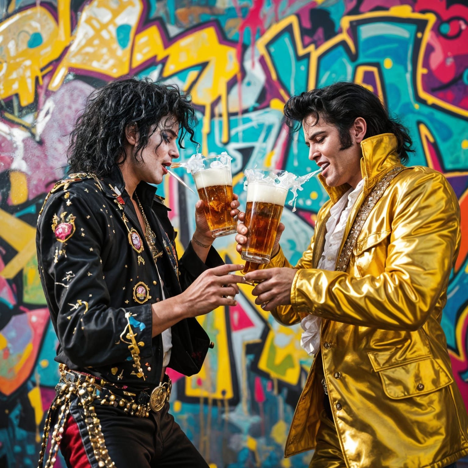 Michael Jackson and Elvis Presley Street Art