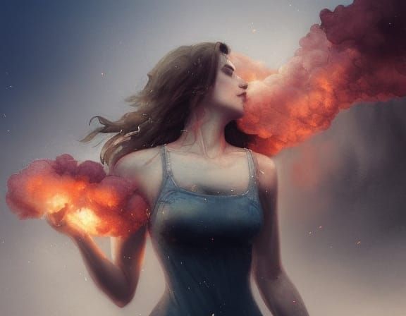 Smoky Beach Beauty in Watercolour Art Nouveau