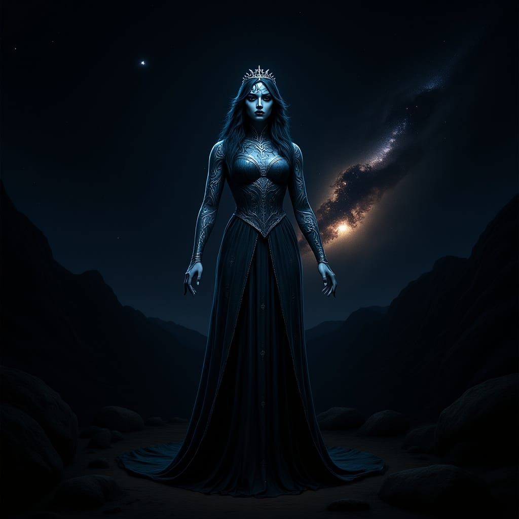 Regal Woman in Cosmic Nebula, Cinematic Style
