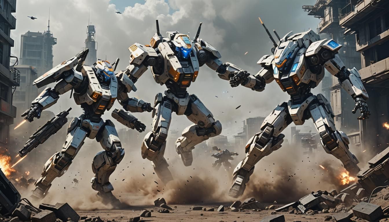 Futuristic Mechs Fighting in a Sci-Fi Battle